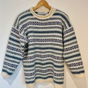 Vintage Cotton Blend Fair Isle Roll Neck Sweater Women L Nordic 90s Cozy Thick